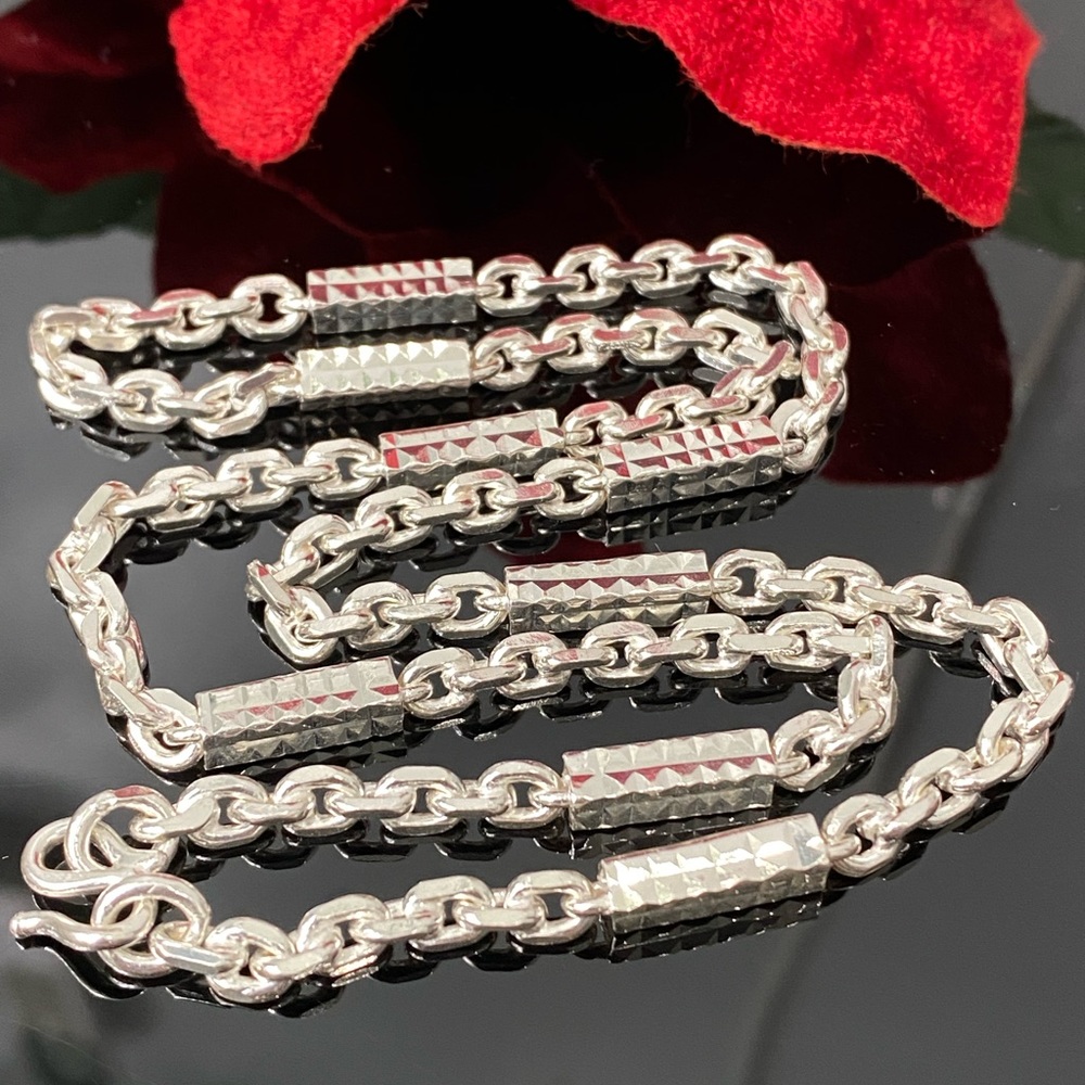 925 Sterling Silver Cable and Bar Chain